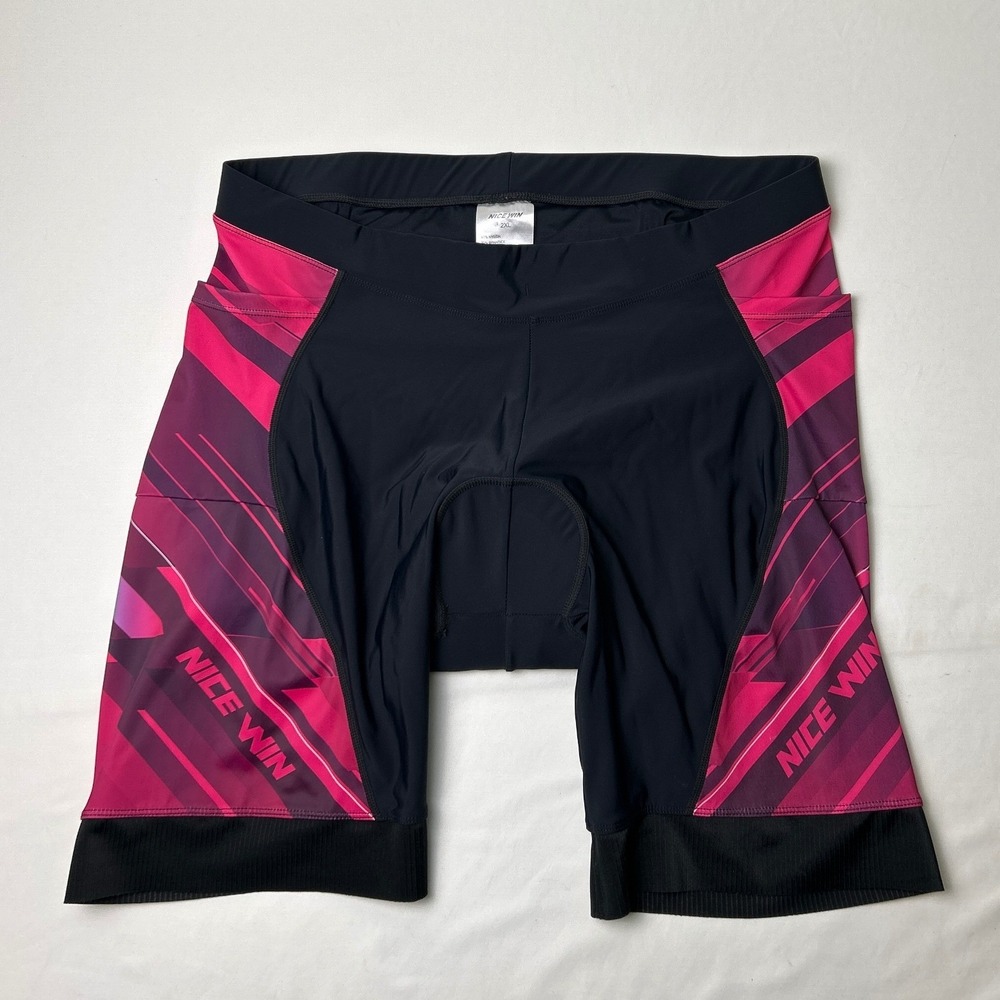 Nice Win Mens 4D Padded Pockets Cycling Shorts Size 2XL Black Pink Biking Spin